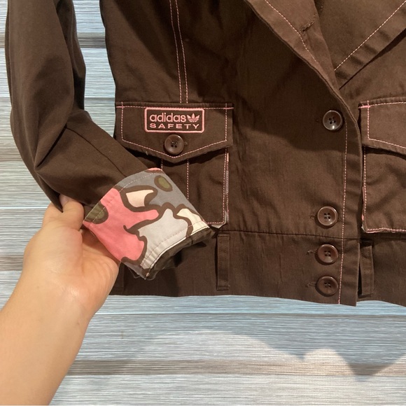 Adidas Originals Safety Brown Pink Trefoil Button Up Jacket w/o Belt S - Picture 3 of 8